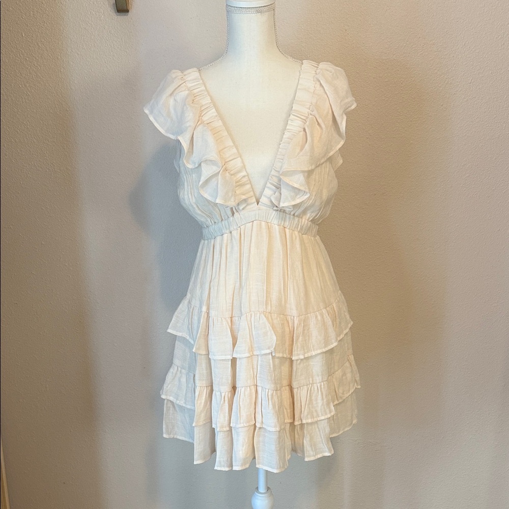 HYFVE Cream Ruffled Mini Dress